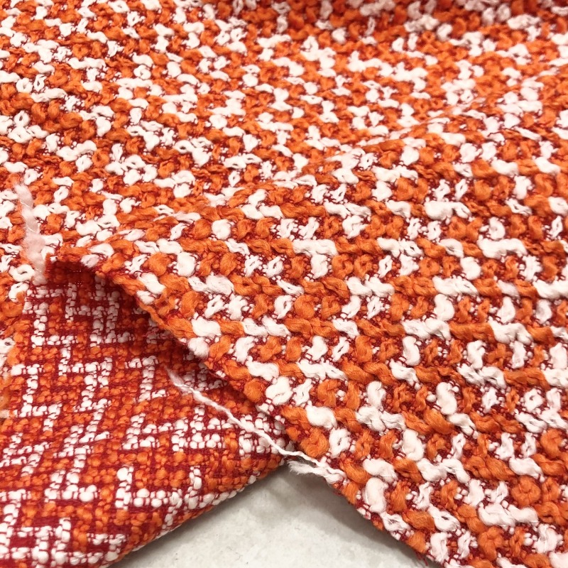 Winter Clothing Material - Orange White Coarse Woven Fabric for