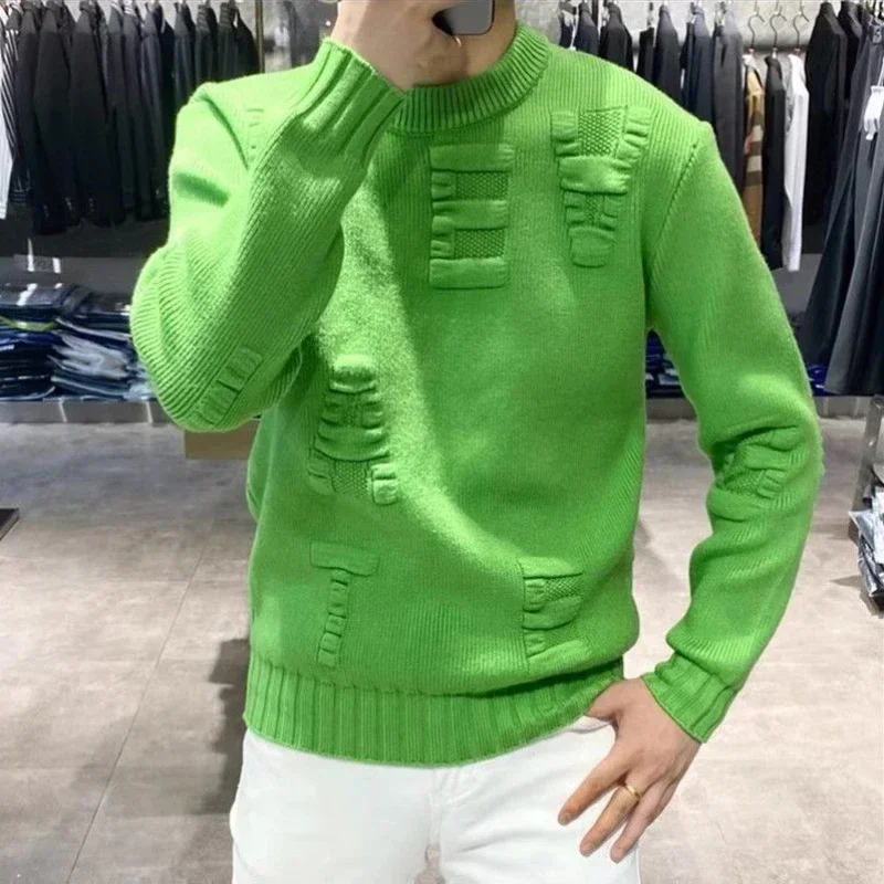 Men's Clothing Green Knit Swea - Winter Clothing Korean 评论和价格