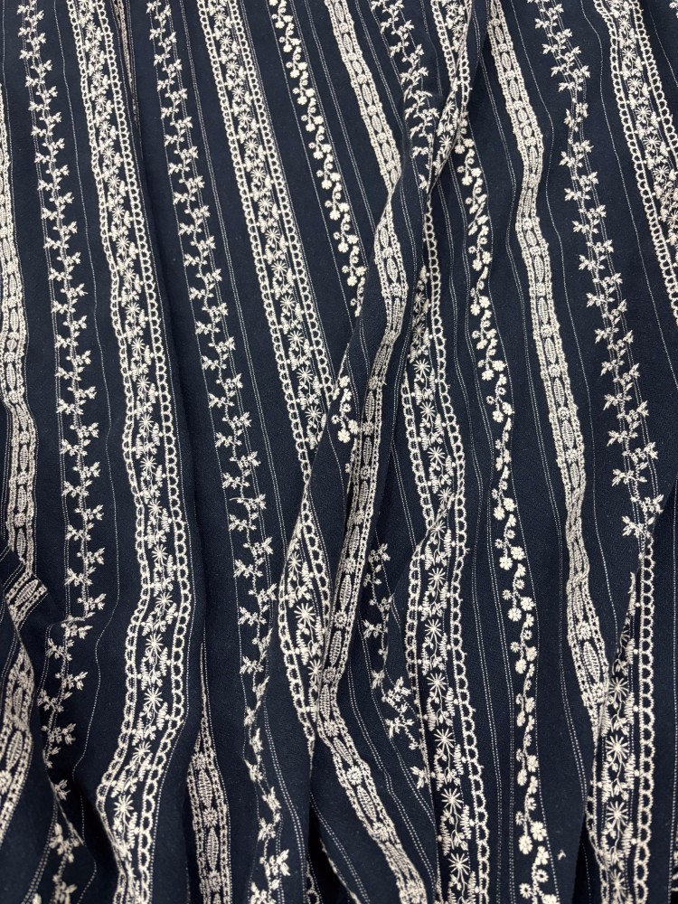 Embroidered Striped Linen Cott - Winter Clothing Material 评论和价格