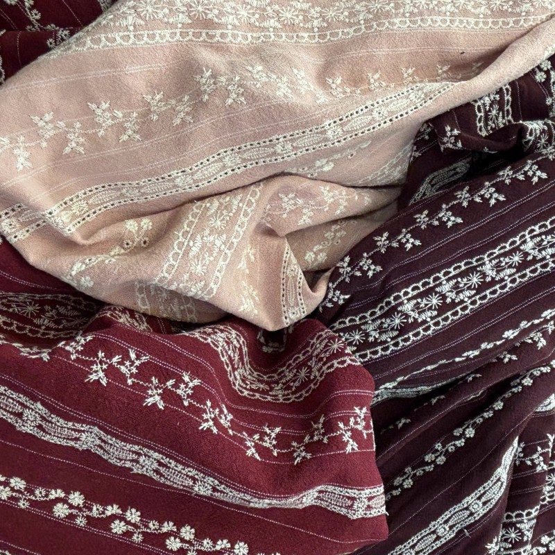 Embroidered Striped Linen Cott - Winter Clothing Material 评论和价格