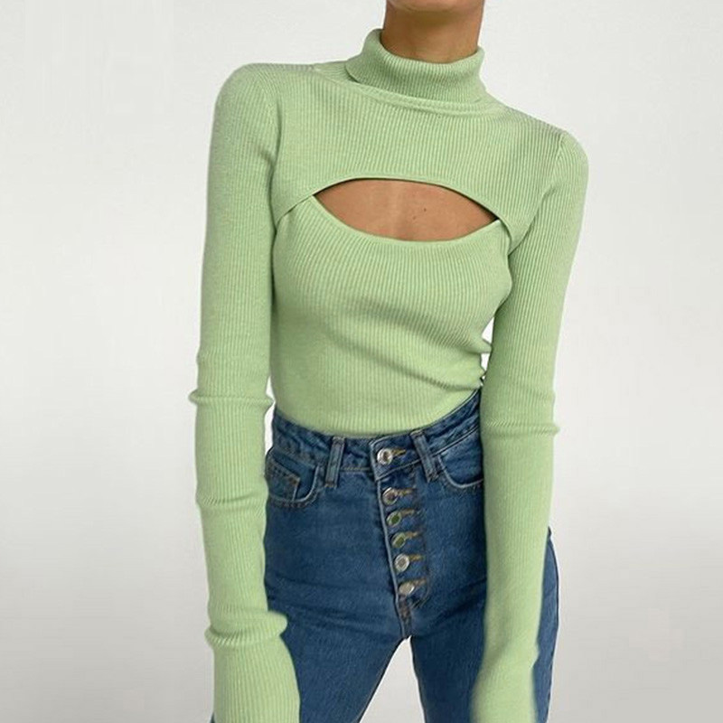 Ribbed Knitted Turtleneck Top  - Winter Clothing Korean 评论和价格