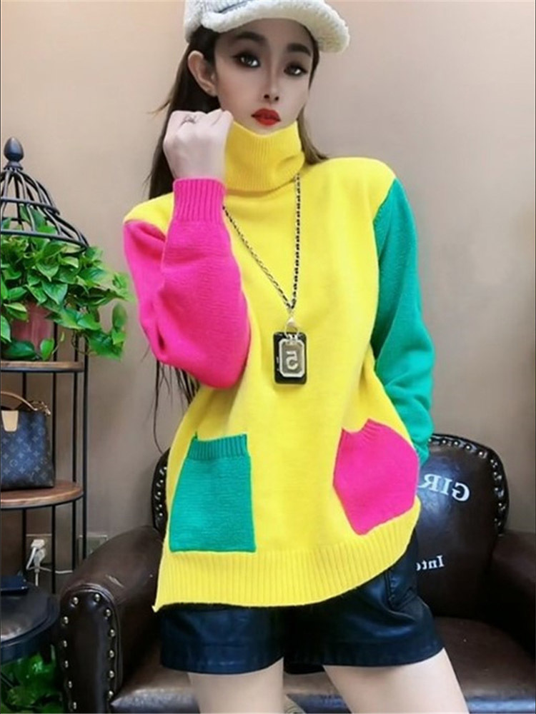Casual Colors Patchwork Knitte - Winter Clothing Colors 评论和价格