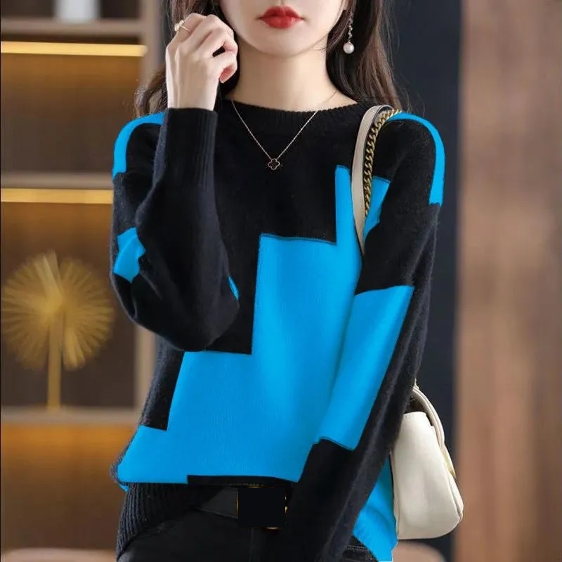 Fashion O-Neck Spliced Knitted - Winter Clothing Korean 评论和价格
