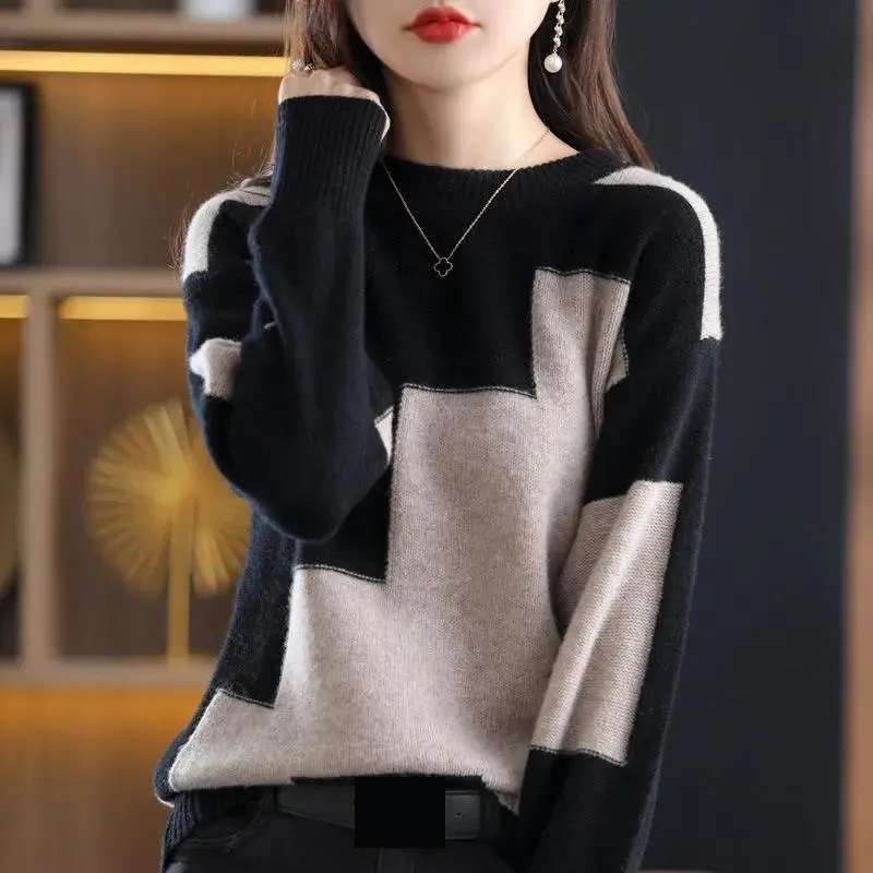 Fashion O-Neck Spliced Knitted - Winter Clothing Korean 评论和价格