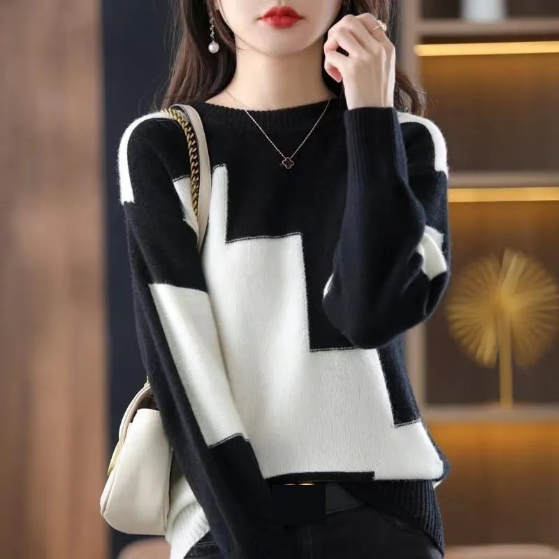 Fashion O-Neck Spliced Knitted - Winter Clothing Korean 评论和价格