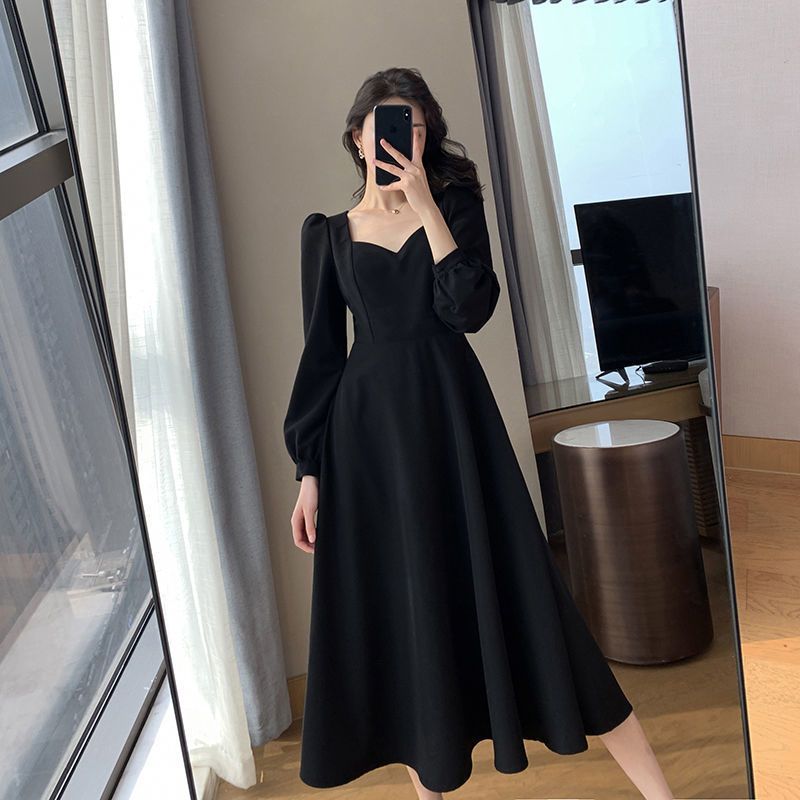 Temperament Black Midi Dress S - Winter Clothing Colors 评论和价格