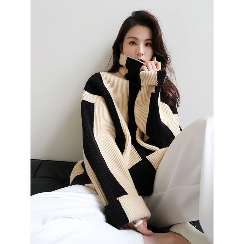 Lazy Style Striped Contrast Lo - Winter Clothing Korean 评论和价格